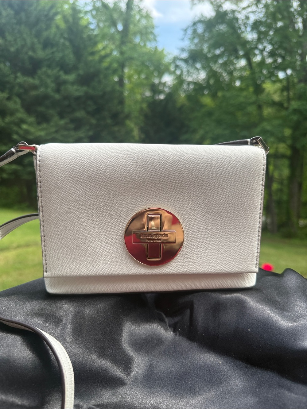 kate spade White Crossbody Bag with Gold Turnlock Accent
